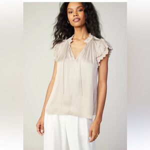 Current Air Anthropologie Layered Lace Sleeve Satin Top Cream Ecru